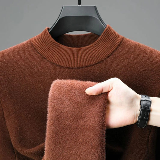 Men's Daily Warm Sweater, Fleece-Lined Vintage Half Turtleneck Pullover Male Sweater Size M-4XL