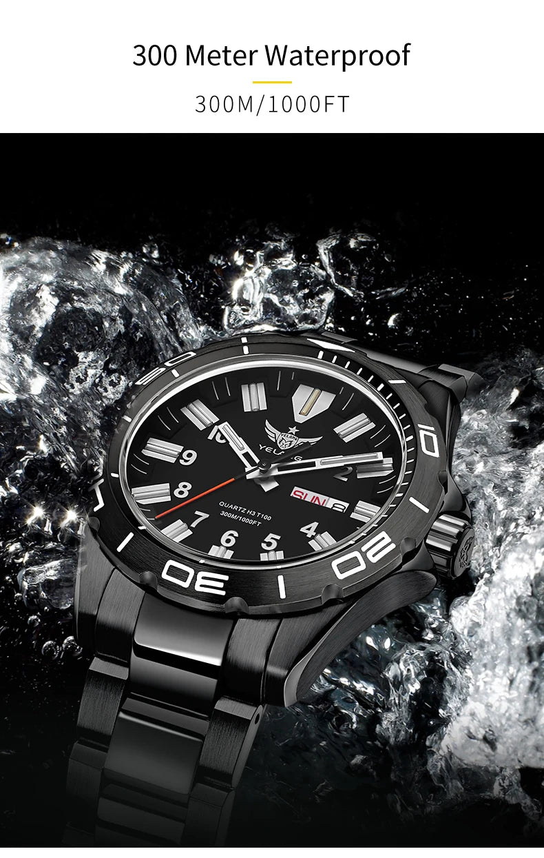 YELANG V1036 42mm Men's Quartz Watch Luminous Display Japan Movement 30ATM Waterproof Stainless Steel Band with Luminous Hands