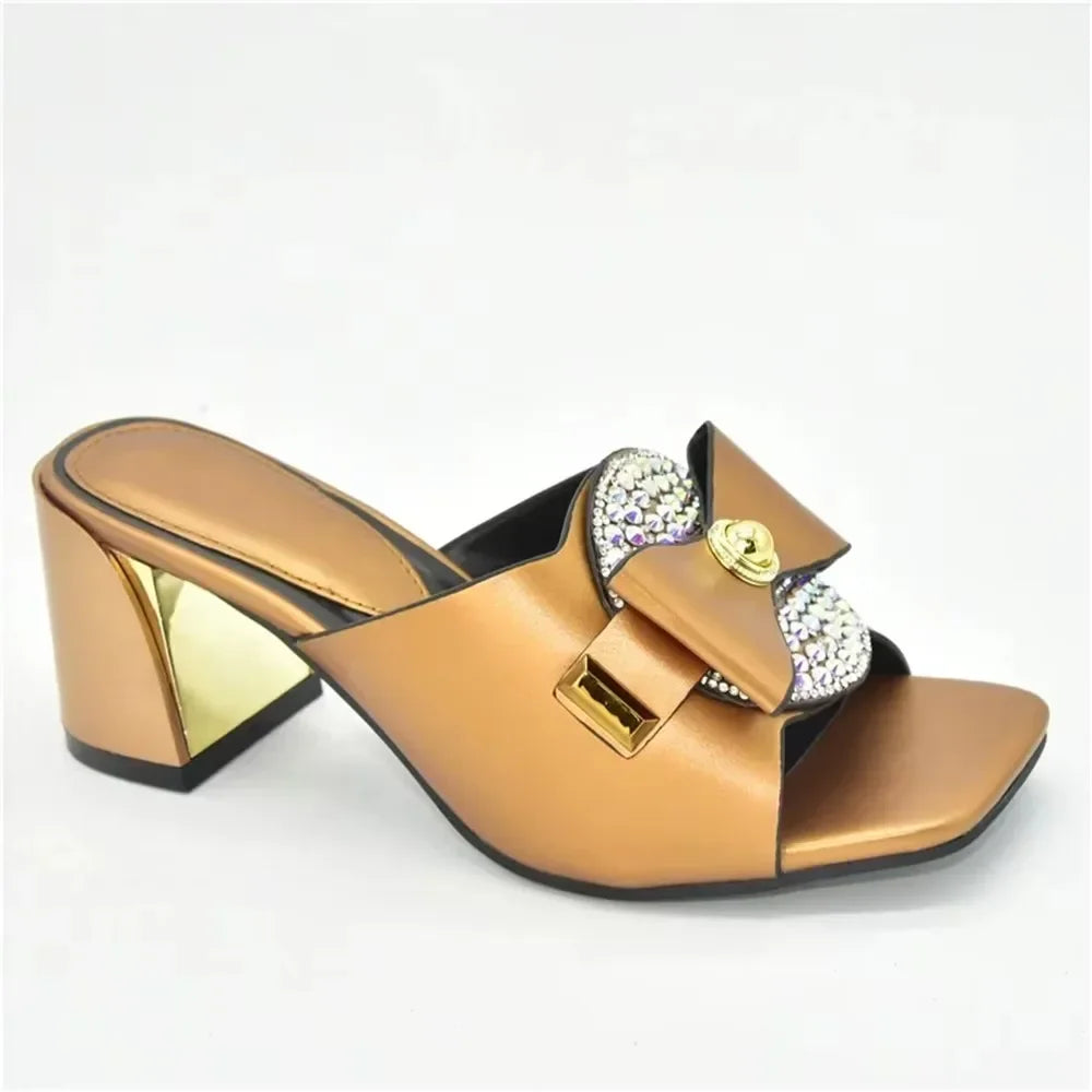 African Women Party High Heels Sexy Ladies Open Toe Slip-On Shoes Decorated with Rhinestone Plus Size for Ladies