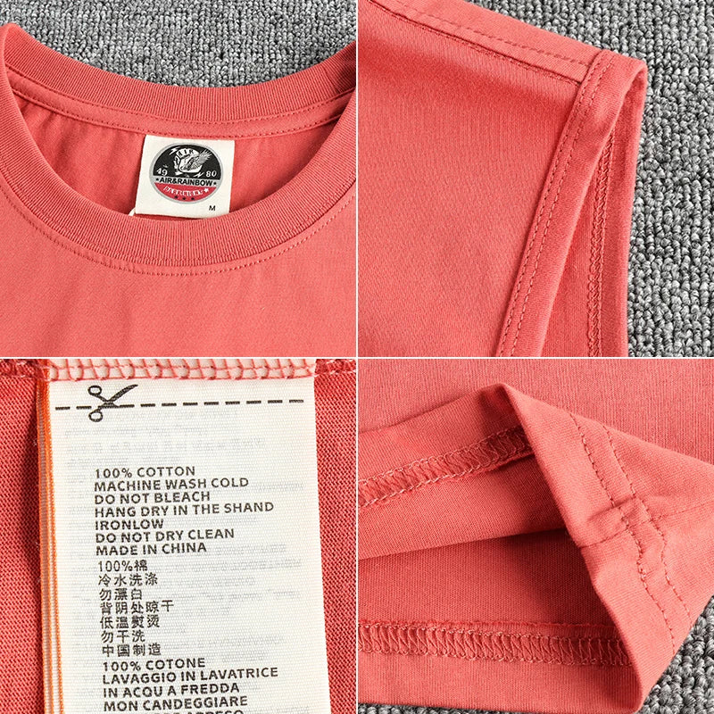 2025 Summer New American Retro Sleeveless O-neck Solid Color T-shirt Men's Fashion 100% Cotton Basketball Sports Casual Vest