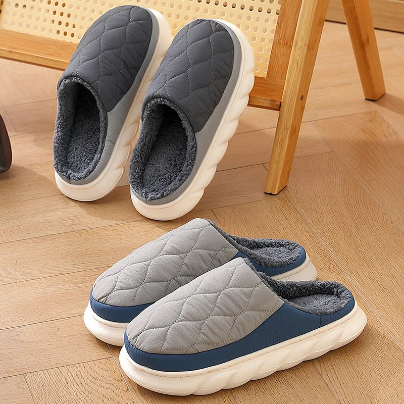 Unisex Plush Winter Slippers Outdoor and Indoor Warm Waterproof Cotton Shoes With Anti-Skid Thick Sole Home Slides For Men & Women