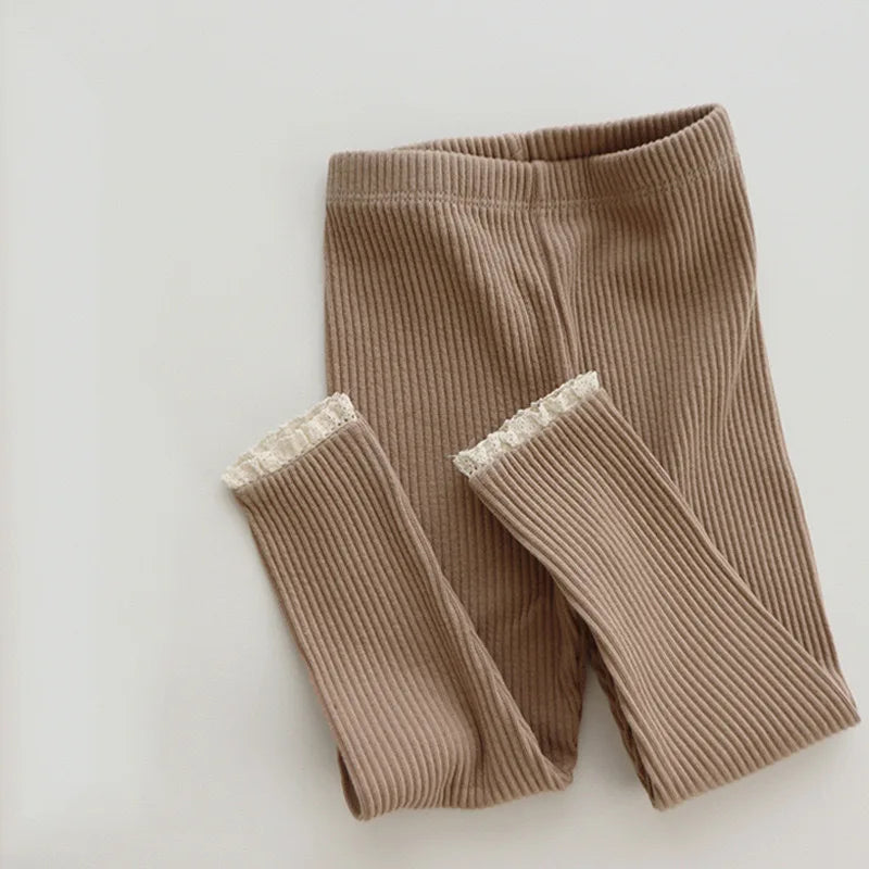 2025 Lente Nieuwe Baby Meisjes Effen Kanten Leggings Katoenen Baby Broek Peuter Casual Broek Kinderen Stretch Leggings 4-6Y