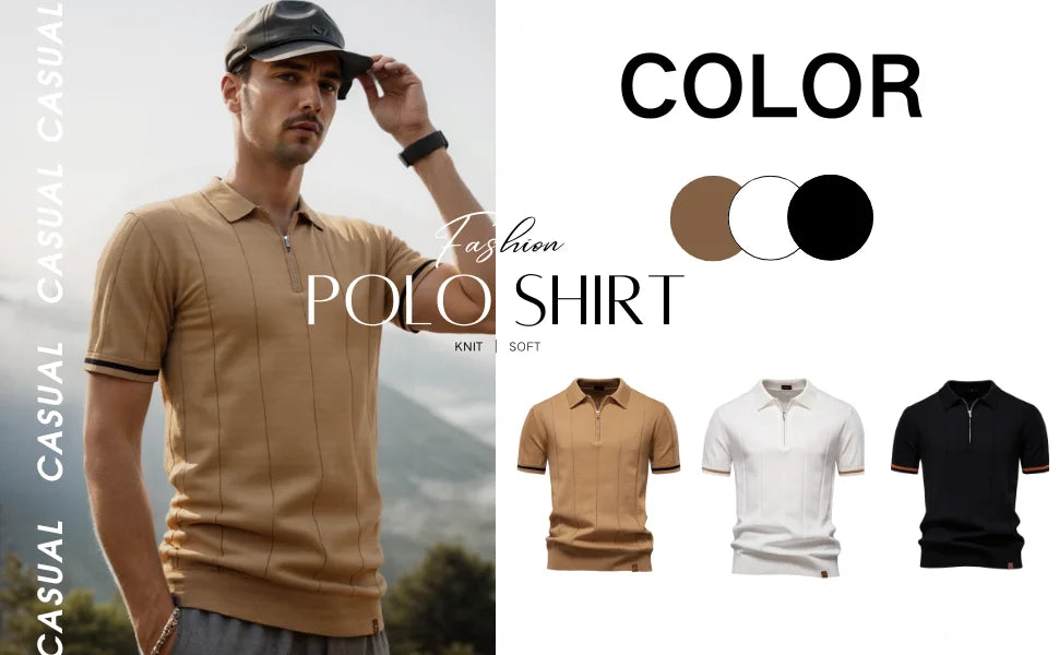 2025 Summer Men's Knit Cotton Polo Shirt - Breathable & Stretch Turn-Down Collar Design for Business Golf and Social Events