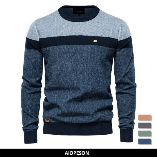 Men's Spliced Cotton Sweater Casual O-neck High Quality Pullover Knitted Sweaters Male New Winter Brand