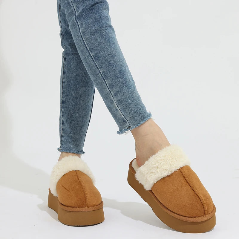 Women's Fluffy Plush Winter Shoes With Thick Sole Fuzzy Slides Suitable For Indoor and Outdoor Use With Anti-Slip Platform Fur Slippers