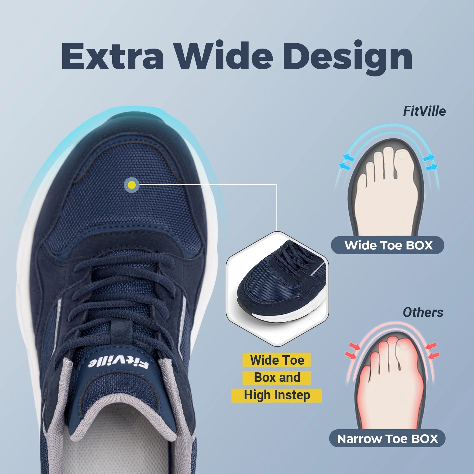 FitVille Men’s 4E Wide Running Shoes – Arch Support Sneakers for Flat Feet, Heel Pain & Plantar Fasciitis Relief