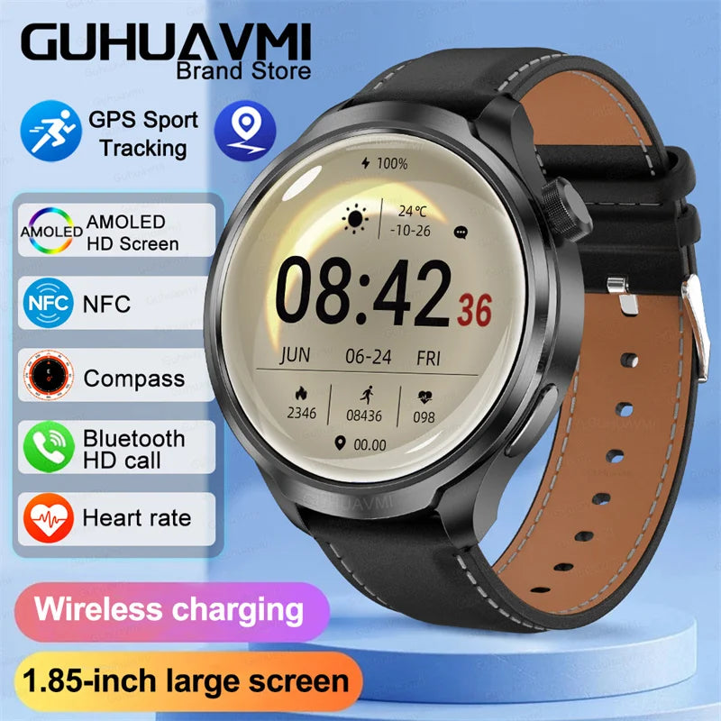 GPS Sports Smartwatch Men AMOLED Screen Compass Altimeter Heart rate BP NFC Bluetooth Call Smart Watch For Men - Compatible With HUAWEI IOS