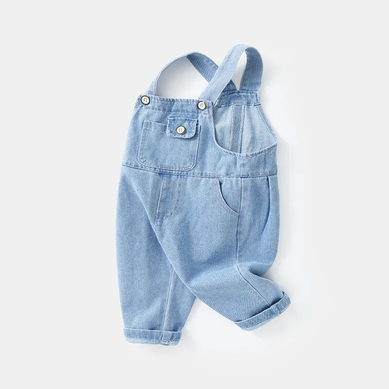 New Summer Kids Denim Overalls Girls Boys Cute Casual Loose Fit Jeans Children Outwear Pants 1-4T Unisex