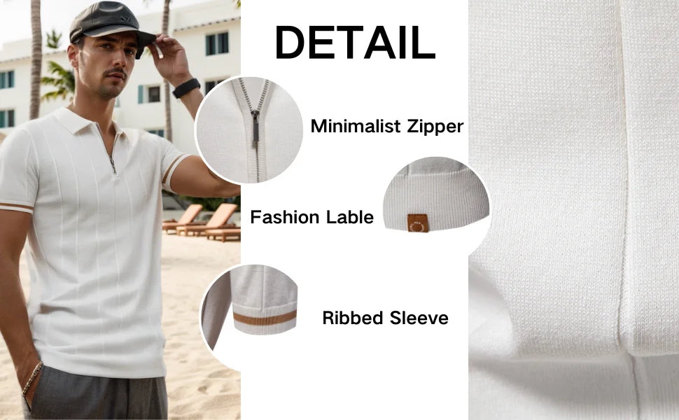 2025 Summer Men's Knit Cotton Polo Shirt - Breathable & Stretch Turn-Down Collar Design for Business Golf and Social Events