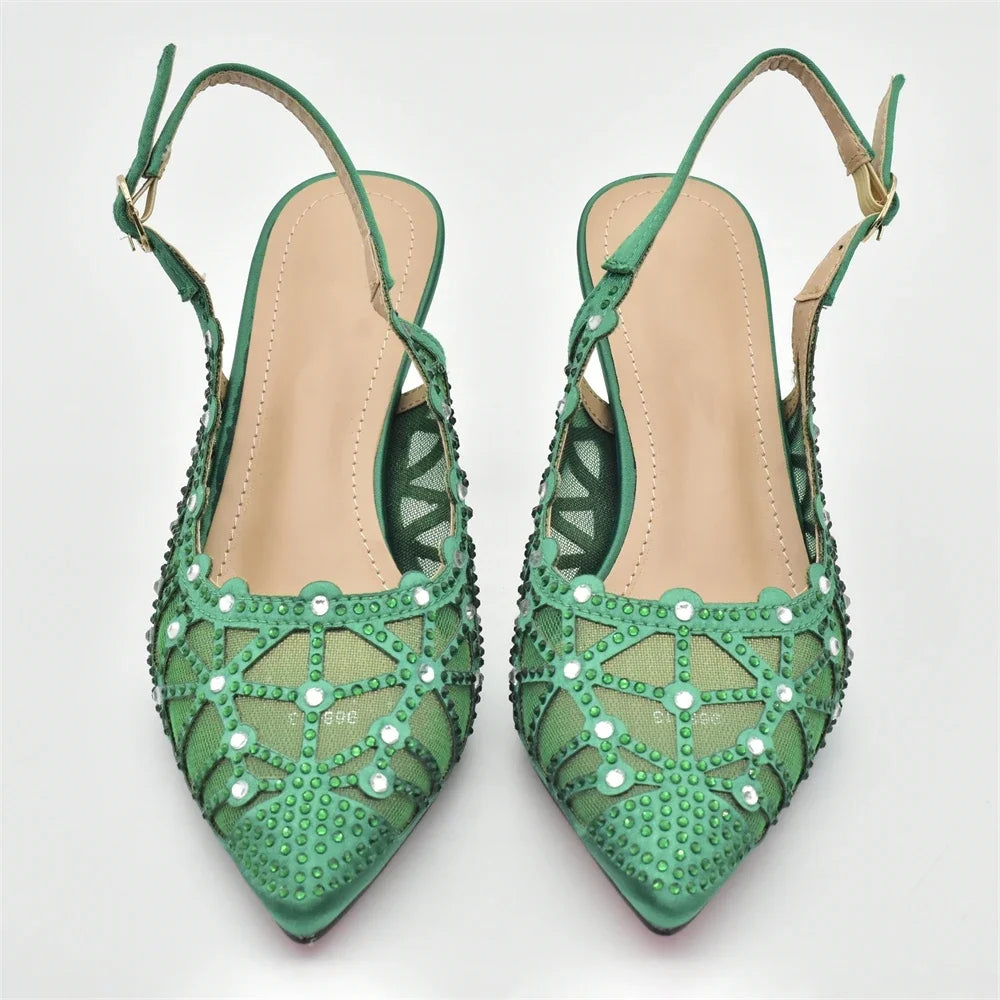 Hollow Design Trendy African Matching Shoes and Bags Italy Rhinestone Women Party Pumps for Women Elegant Wedding Shoes Bride