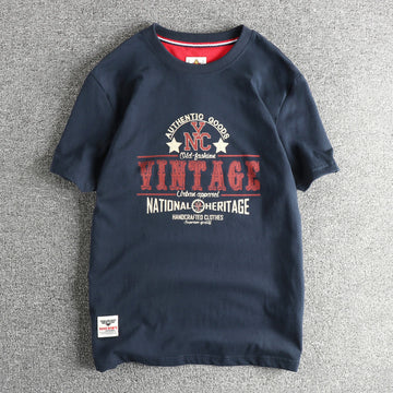 2025 Summer New American Retro Short Sleeve O-neck Letter Printed T-shirt Men's Fashion 100% Cotton Washed Casual Youth Tops