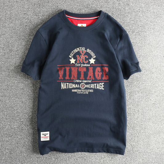 2025 Zomer Nieuw Amerikaans Retro Korte Mouw O-hals Letter Gedrukt T-shirt Herenmode 100% Katoen Gewassen Casual Jeugd Tops