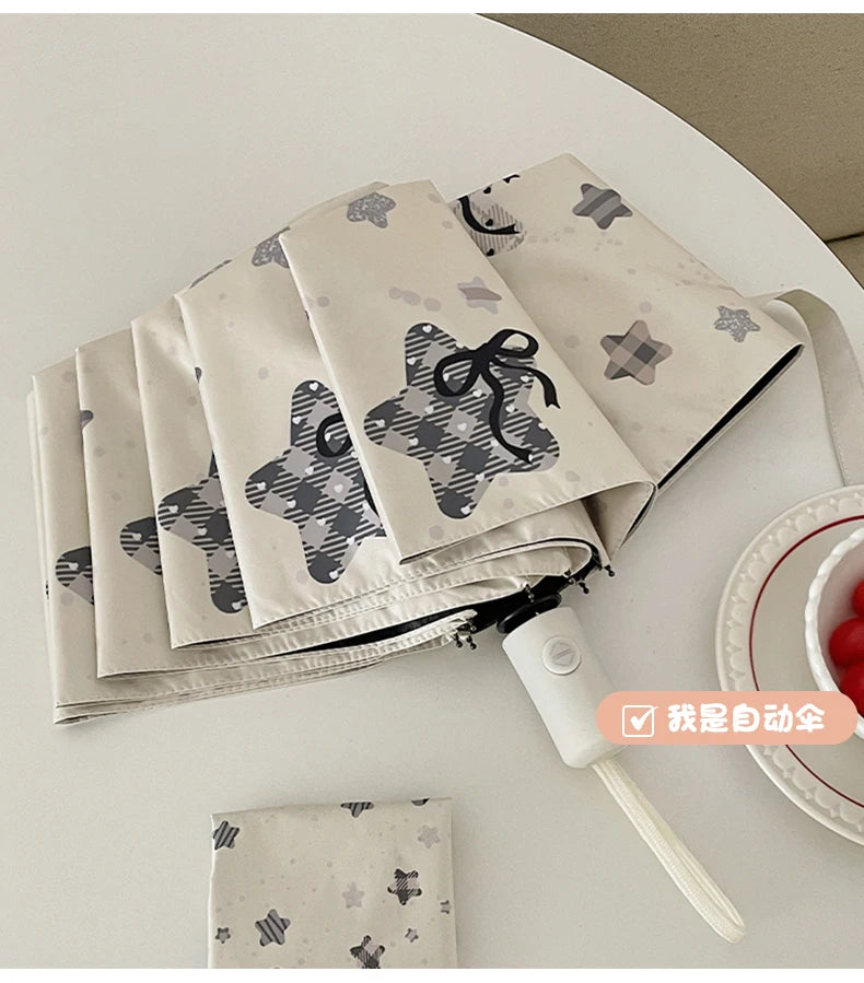 Automatic Fold Umbrella | All-Weather UV Sunshade | Ins Style Black Glue Design