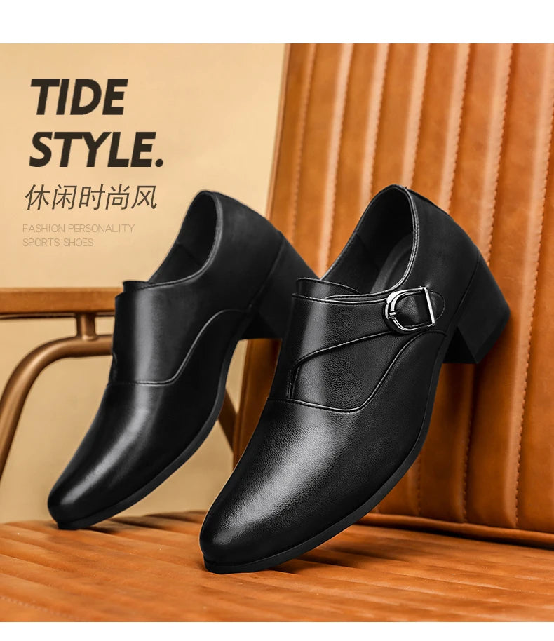 Stylish Men Formal High Heel Dress Shoes Trendy Style Male Business Officer Oxfords Fashionable Youth Party Evening Shoes