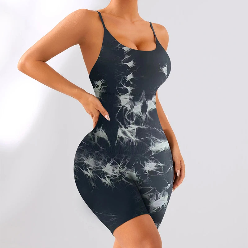Sexy Ribbed V-Neck Sport Romper Fashion Seamless One Piece Yoga Clothing Plain Solid Fitness Butt Lifter Short Jumpsuit 2025 New