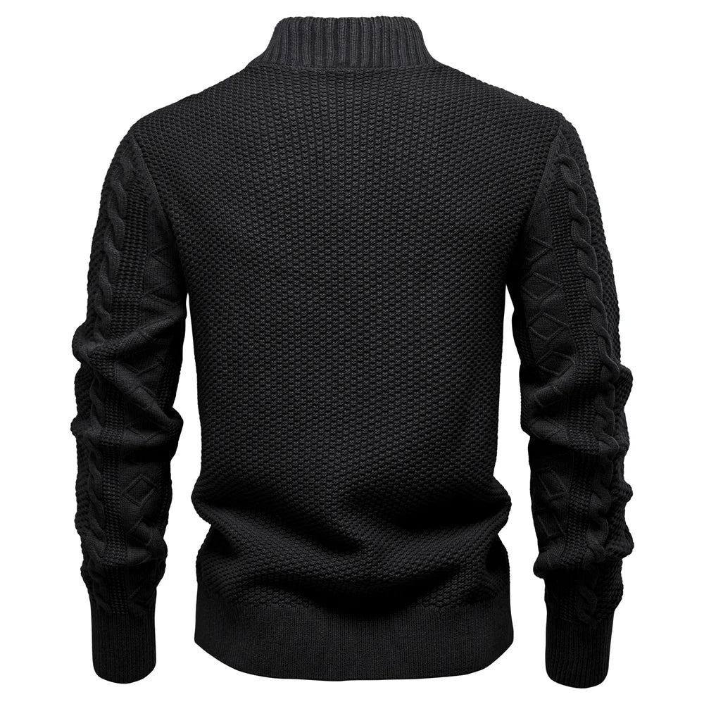 Men's Classic Zip-Up Jacket Cotton Solid Colour Fleece Lined Winter Warm Outdoor Sports Luxury Casual Male Outerwear