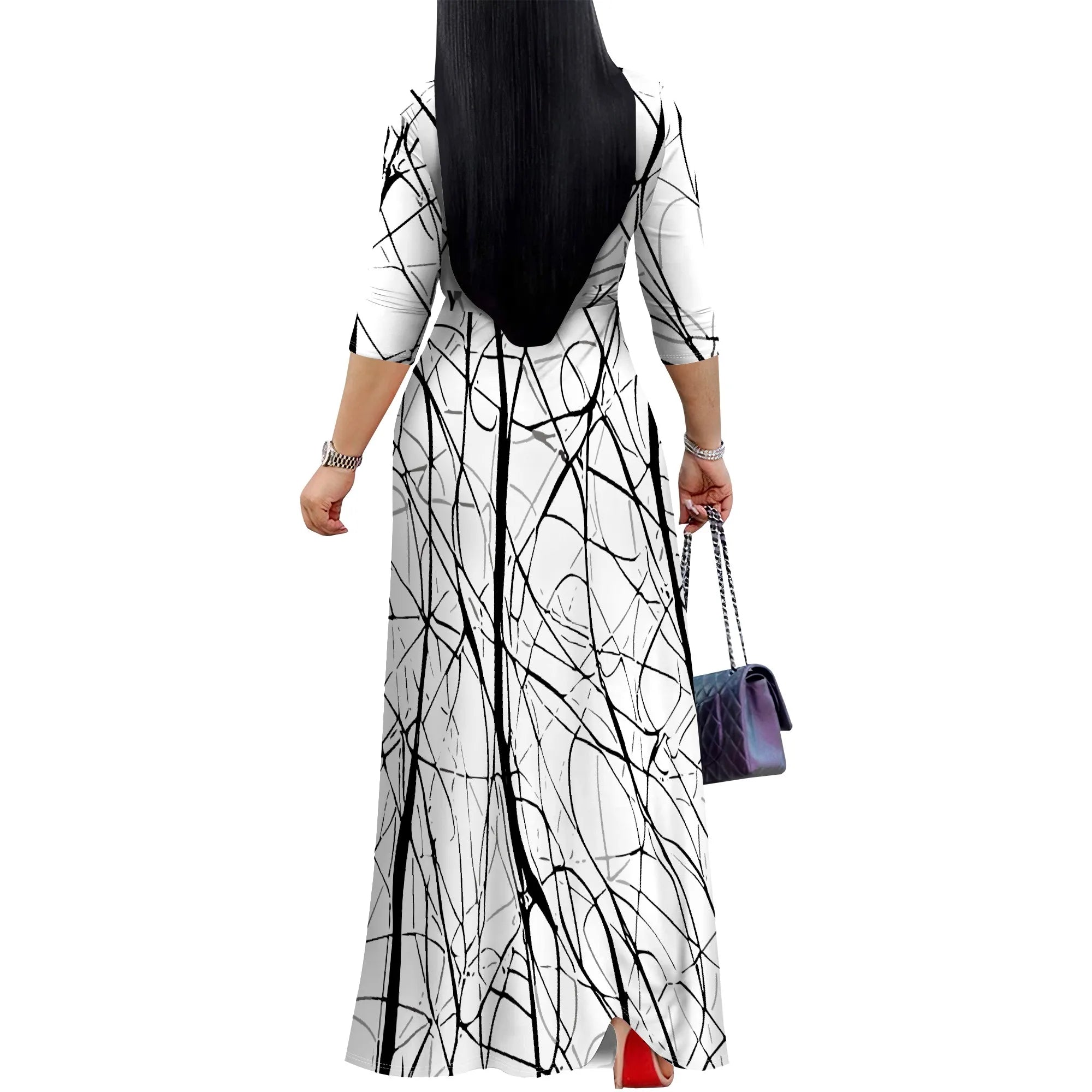 Plus Size Maxi Dress for Women Casual Summer Sundress V-Neck 3/4 Sleeve