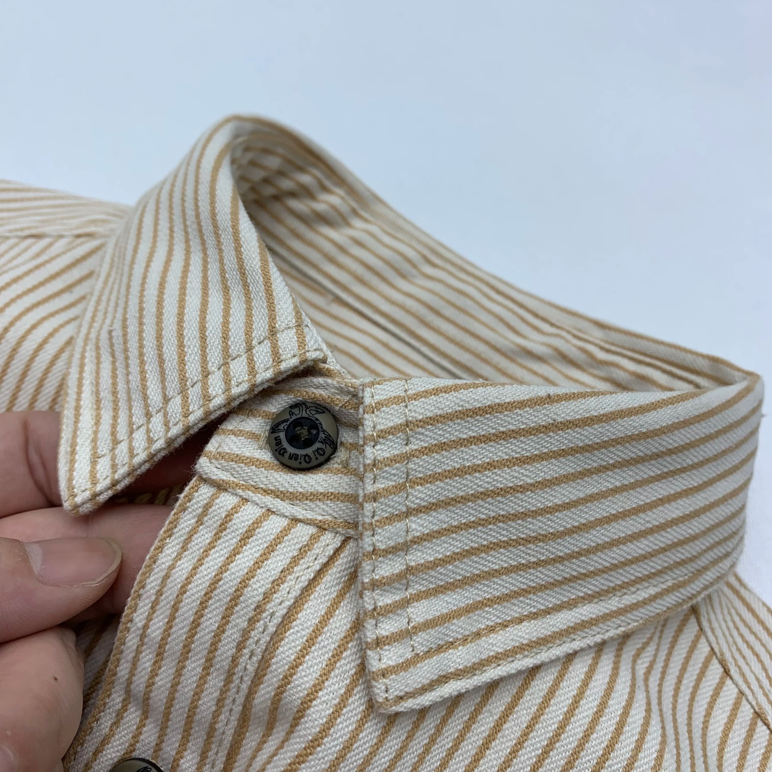 2025 Lente Nieuwe Japanse Retro Lange Mouw Revers Gestreepte Cargo Shirt Heren Amekaji 100% Katoen Gewassen Losse Dubbele Zakken Tops