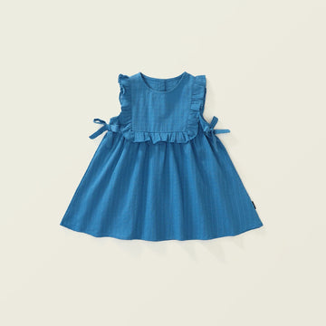 New Summer Kids Sundress Korean Style Ruffled Blue Vest Style Dress for Girls Children Sleeveless Dress 4-6Y Girls