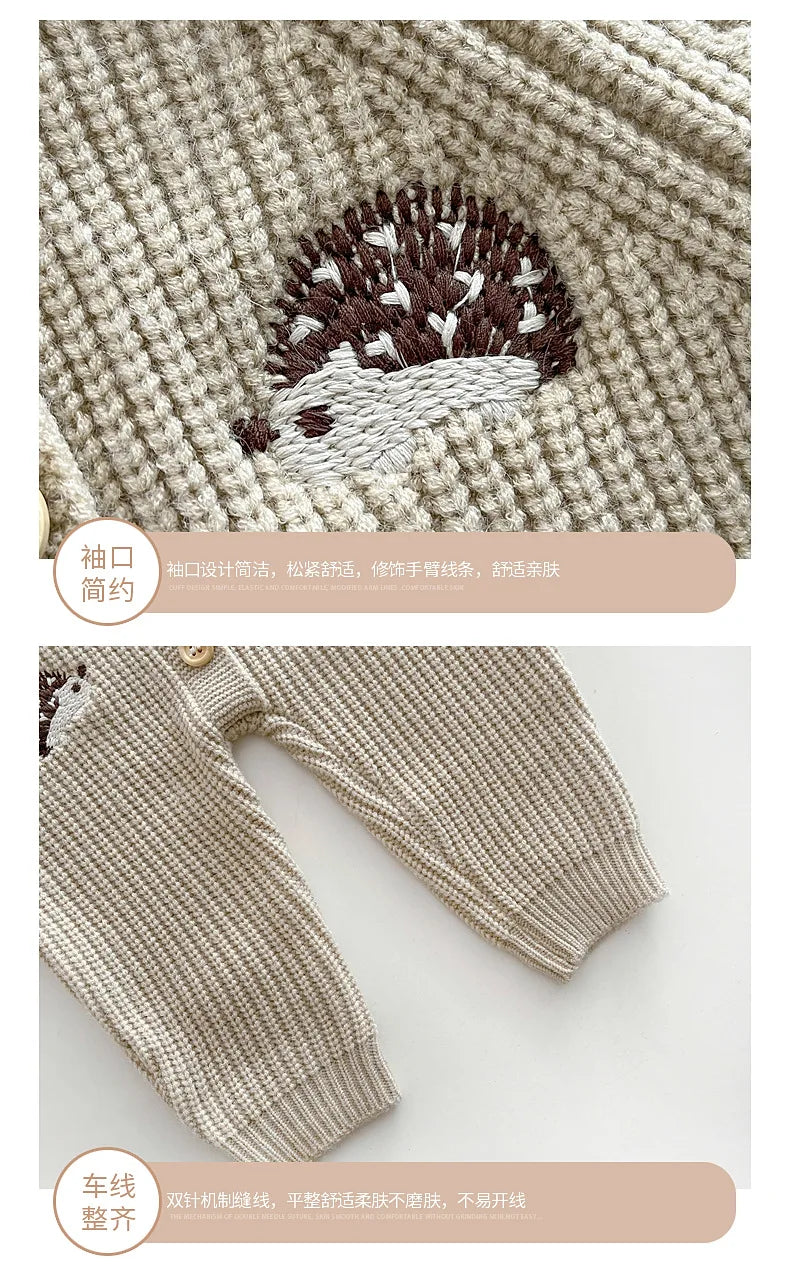 2025 Spring New Children Clothes Animal Embroidery Girls Rompers Single Breast Boys Jumpsuits For Babies 0-1Y Unisex