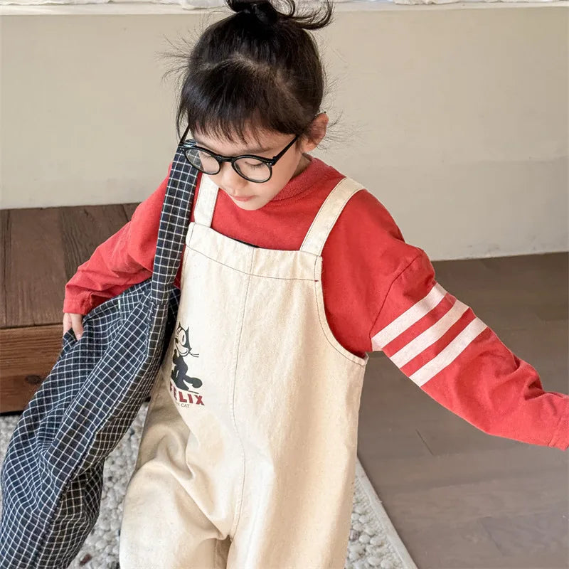 2025 Lente Nieuwe Kinderen Losse Overalls Katoen Baby Meisjes Jongens Cartoon Print Wijde Pijpen Broek Jongens Band Broek Kinderen Casual Broek 4-6Y Unisex