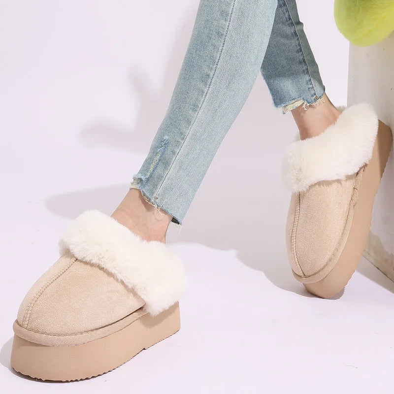 Women's Fluffy Plush Winter Shoes With Thick Sole Fuzzy Slides Suitable For Indoor and Outdoor Use With Anti-Slip Platform Fur Slippers