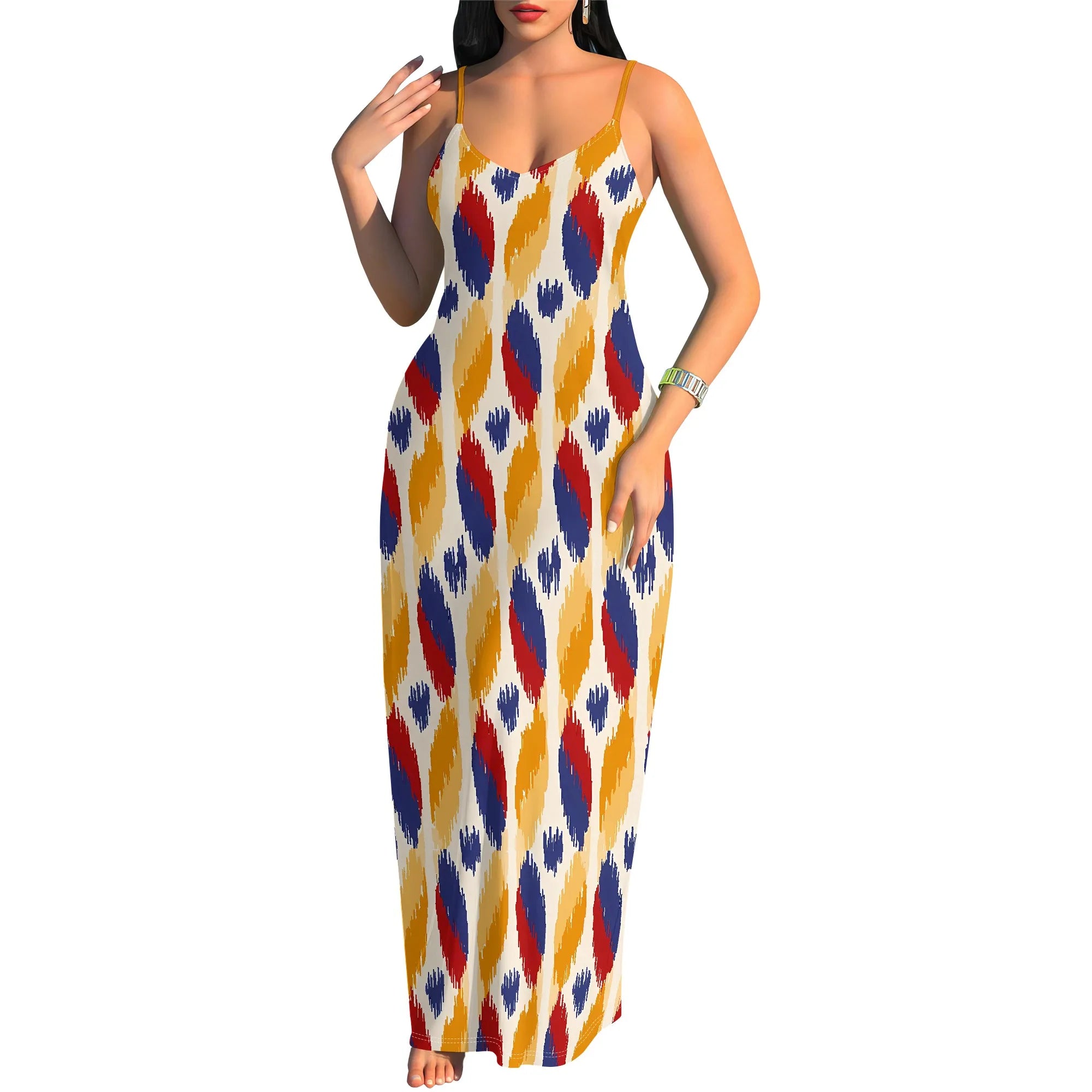 Tribal Print Sleeveless Maxi Dress for Women Summer Boho Bodycon Long Sundress Holiday Outfit
