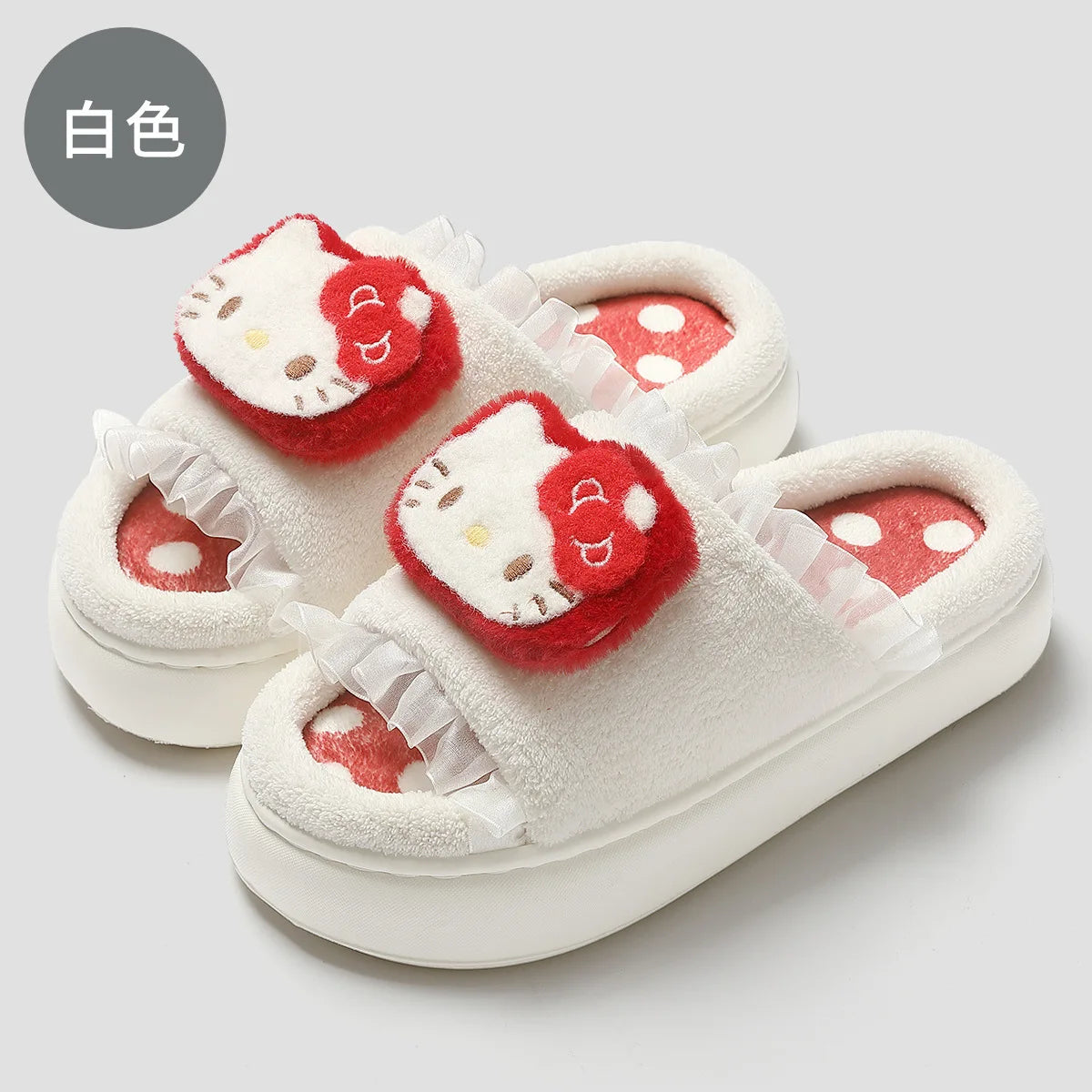 Kids' Slippers House Shoes Cartoon Hello Kitty Open Toe Winter Shoes Warm Anti-Slip Shoes For Girls Size 36-41