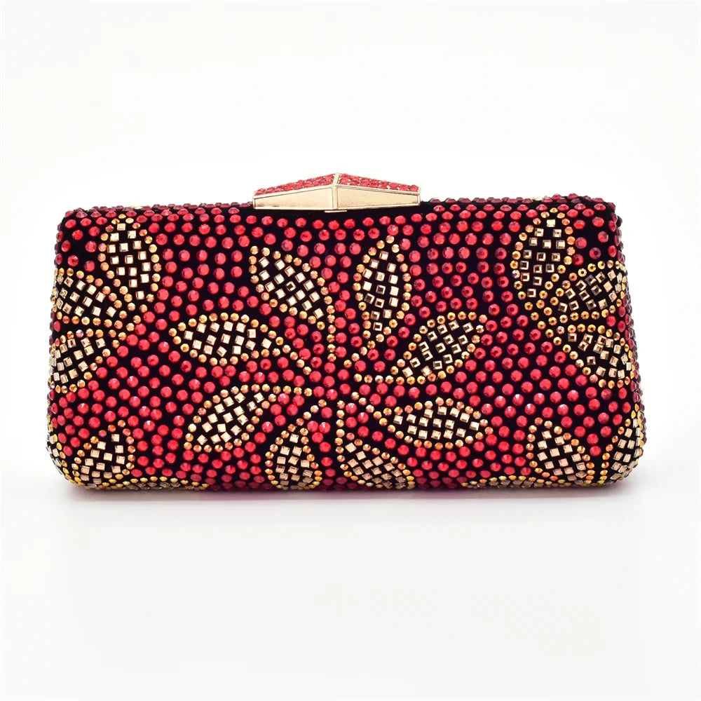 Nigeria Popular Design African Ladies Shoes and Bag Set Decorated with Rhinestone Wedding Shoes Bride Peep Toe Low Black Heels