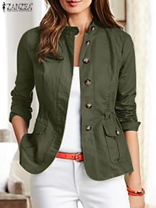 Autumn Fashion Work Over Shirts Woman Long Sleeve Stand Collar Cargo Shirts Casual Streetwear Camacas Vintage Outwear