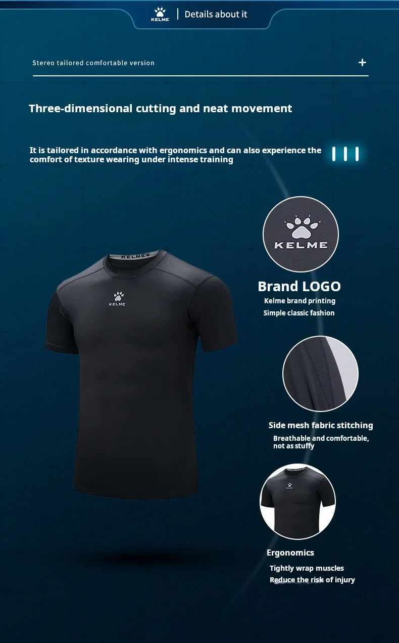 Fitness T-shirt Men's High Elasticity Breathable Tight Clothes Round Neck Basketball Running Training Short Sleeves