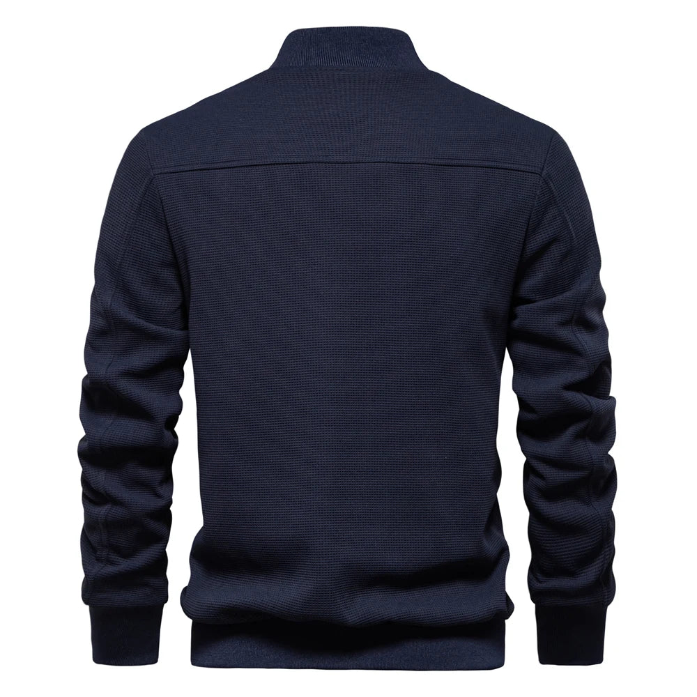 Men's Waffle Fleece Lined Bomber Jacket Autumn Winter Warm Casual Zipper Pocket Outwear Jackets and Coats for Men