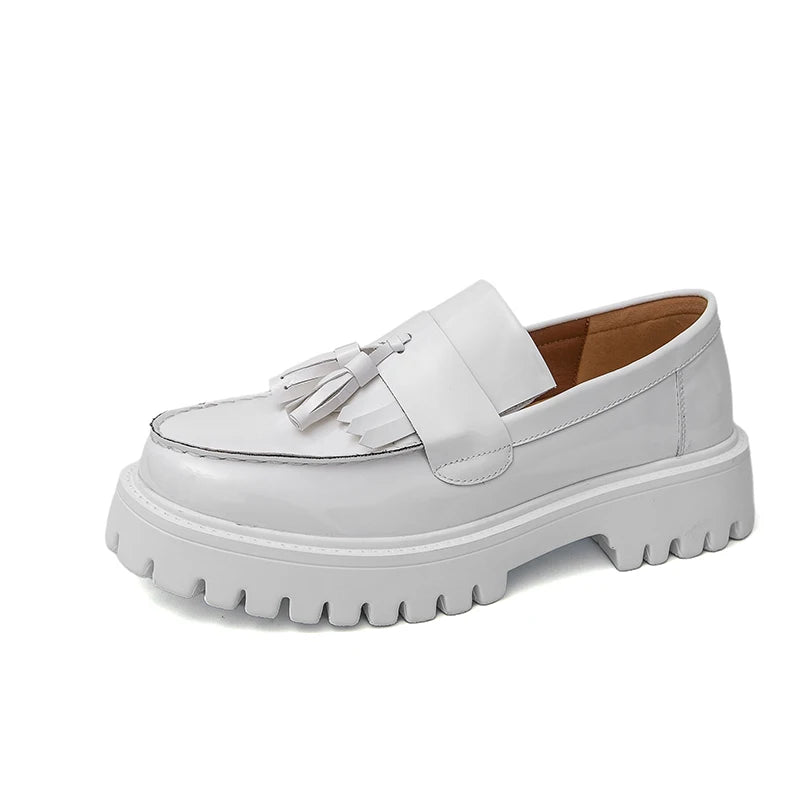 Fashion Men Tassels Loafers Thick Bottom Male Height Increasing Walking Shoes All White Wedding Shoes