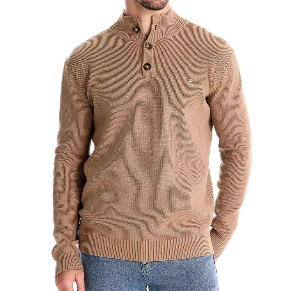 Men's Mock Neck Button-Up Cotton Pullover Sweaters Casual Social Knitted Turtleneck Autumn Winter Sweaters for Men