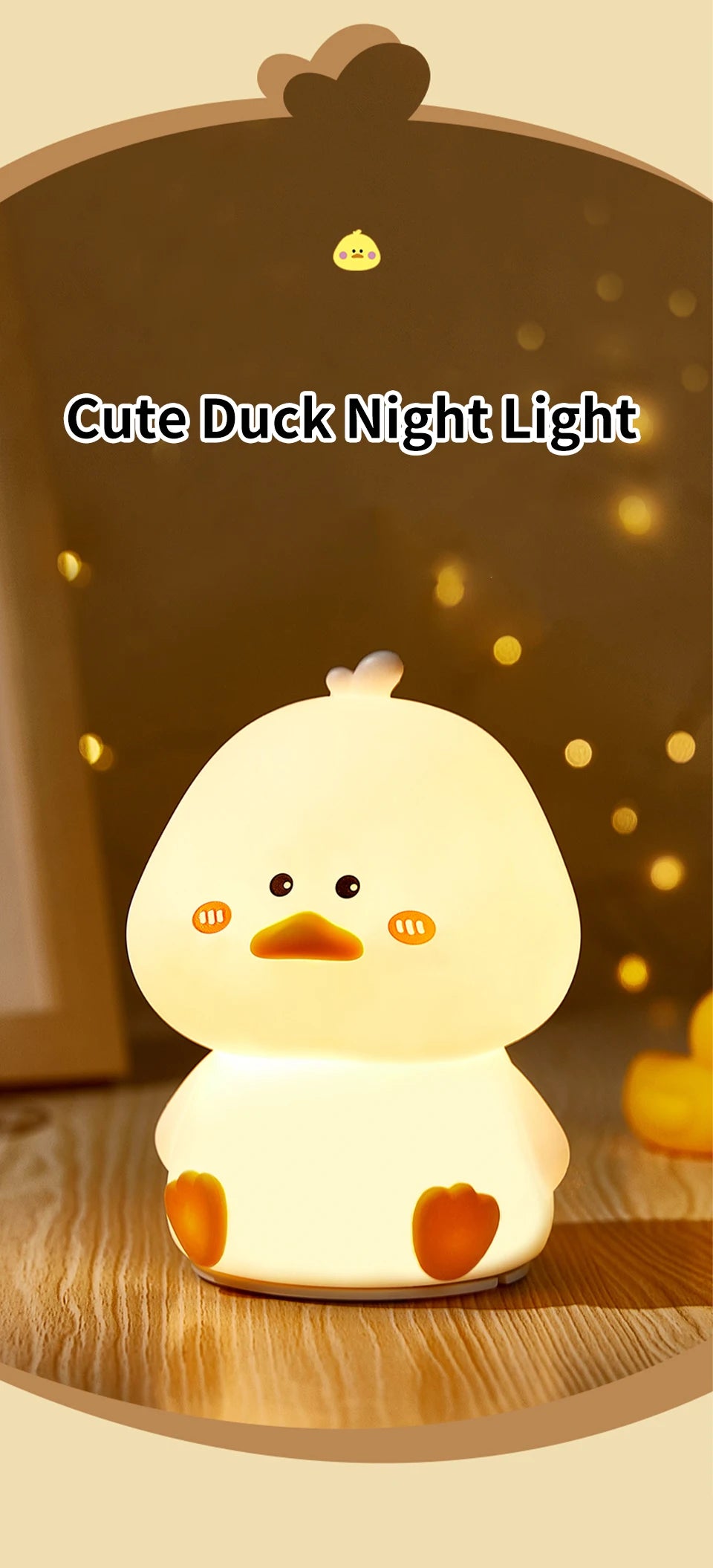 Rechargeable LED Night Light Cartoon Cute Duck Patting Silicone Lamp Bedroom Decor Sleeping Mood Light Children Gift Nightlight