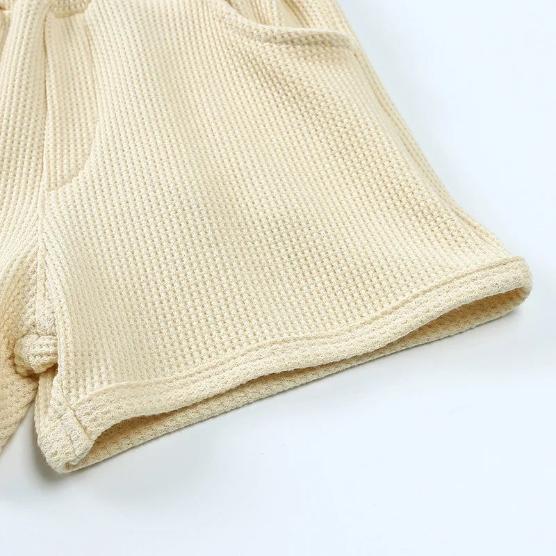 Kid's Summer Outwear Clothing Set Casual Boys Girls Waffle T-shirt Suit Children's 2PCS Tee And Shorts 1-6Y Unisex