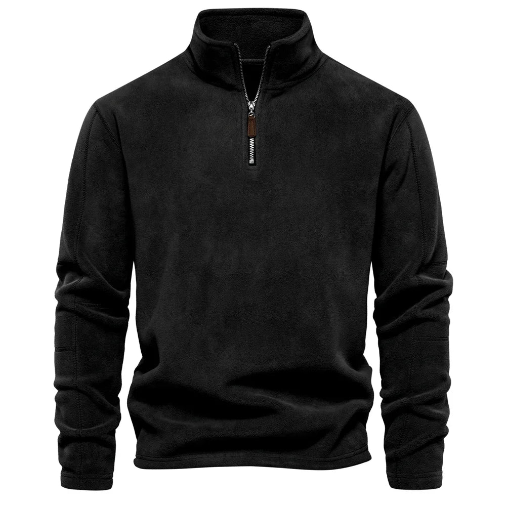 Men's Thickened Warm Fleece Sweatshirt Jacket Quarter Zipper Mock Neck Pullover Men's Sweatshirt Soft Shell Jacket
