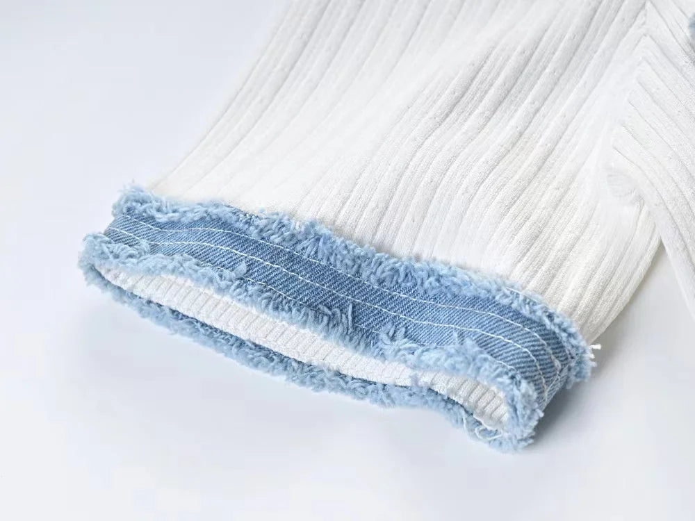 Elegant Contrasting Women Knit Maxi Dress Chic O-neck Short Sleeve Metal Buttons Bodycon Dresses Office Lady Commuting Robe