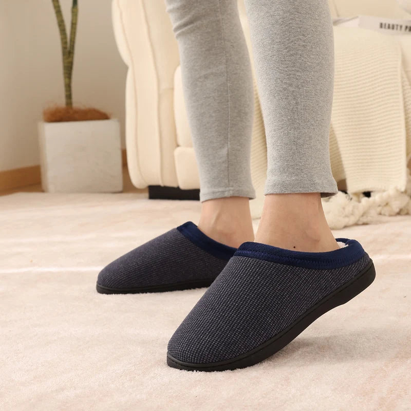 Men's Winter Warm Cotton Shoes Soft Memory Foam Casual Indoor Flat Slides Short Plush Male Fluffy Home Slippers