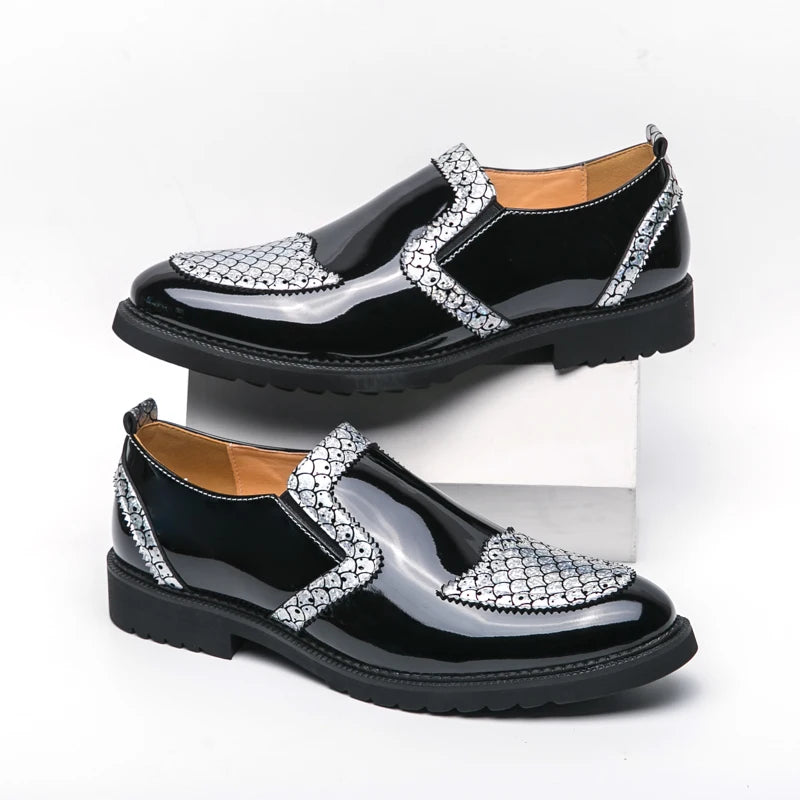 Slip-on Men Formal Dress Party Shoes Black Silver Male Business Adult Loafers Large Size 38-47 Adult Fashionable Wedding Shoes