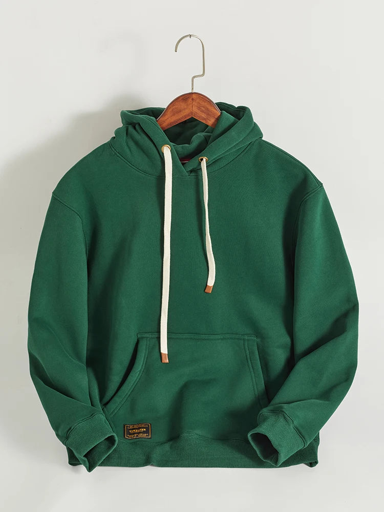 Autumn Winter American Retro Hooded Kangaroo Pocket Sweatershirts Men's Fashion Loose Casual Heavyweight Velvet Pullover Hoodies