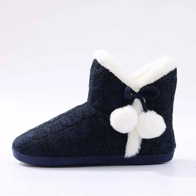 Women's Winter Warm Plush Boots Suitable For Outdoor and Indoor Use With Soft Sole Non-Slip Knit Furry Snow Shoes Cosy Cotton