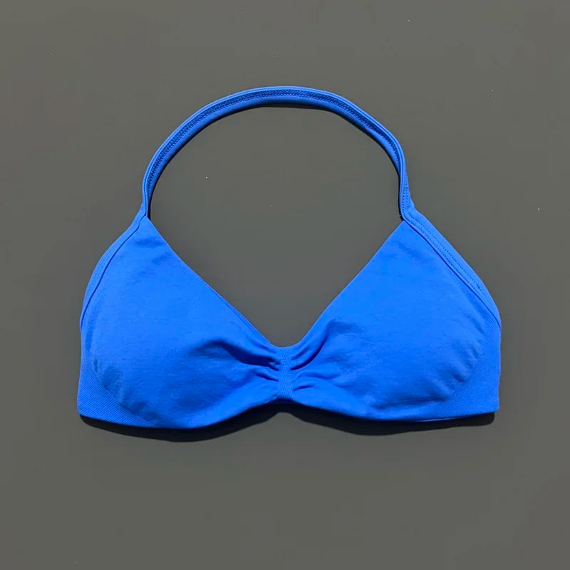 HISTELLO Women’s High Support Strappy Sports Bra – Seamless Push Up Gym & Yoga Workout Tank Top