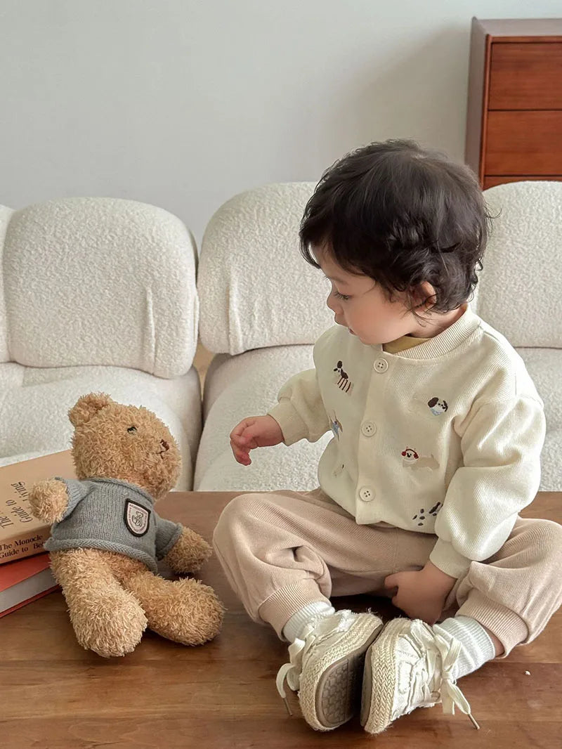 New Autumn Boys Girls Dog Baseball Uniform Cartoon Embroidered Pattern Kids Coat Fashion Children Clothes Pants 9M-5T Unisex