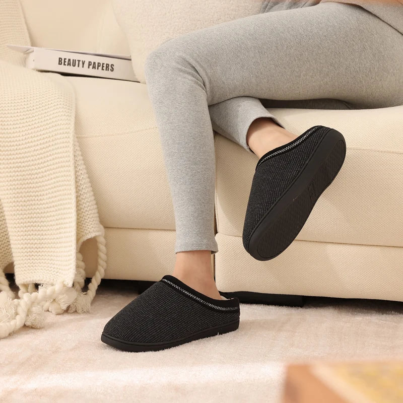 Men's Winter Warm Cotton Shoes Soft Memory Foam Casual Indoor Flat Slides Short Plush Male Fluffy Home Slippers