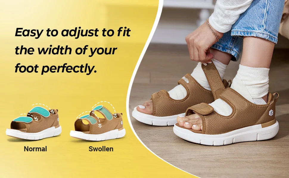 Women's Diabetic Wide Sandals With Arch Support Adjustable Straps Lightweight Casual Ladies Flat Shoes