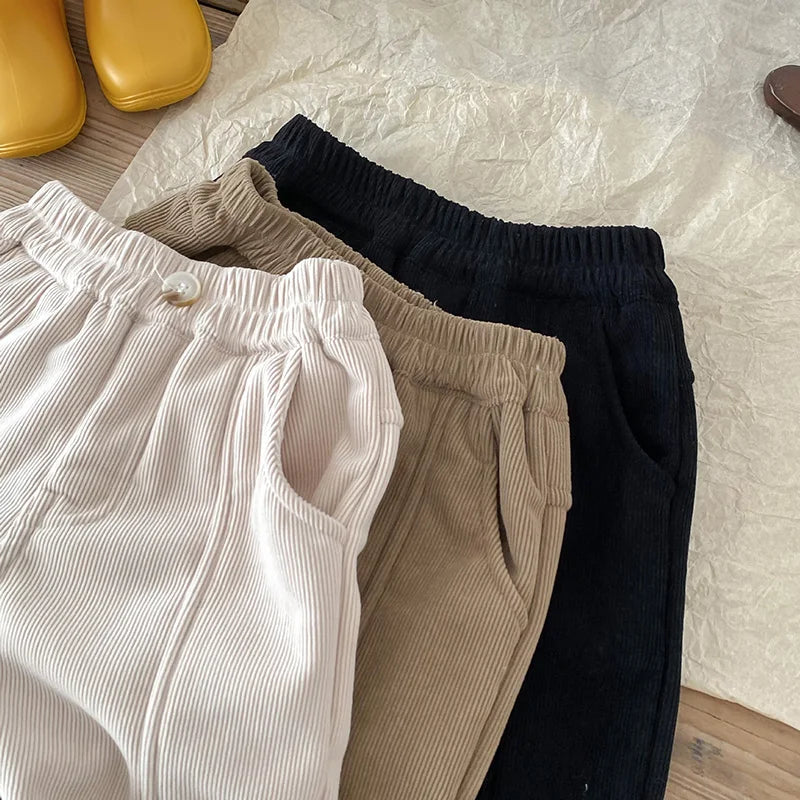 Winter Warm Kids Pants Fleece Lining Corduroy Fleece Boys Girls Trousers Outerwear Clothing 1-6Y Unisex