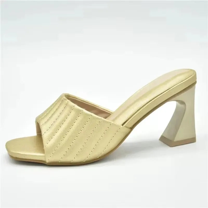 Italian Ladies Shoes Nigerian Women Shoes Pu Leather Sling Back Slipper for Party Open Toe Pumps High Heels Sexy Ladies
