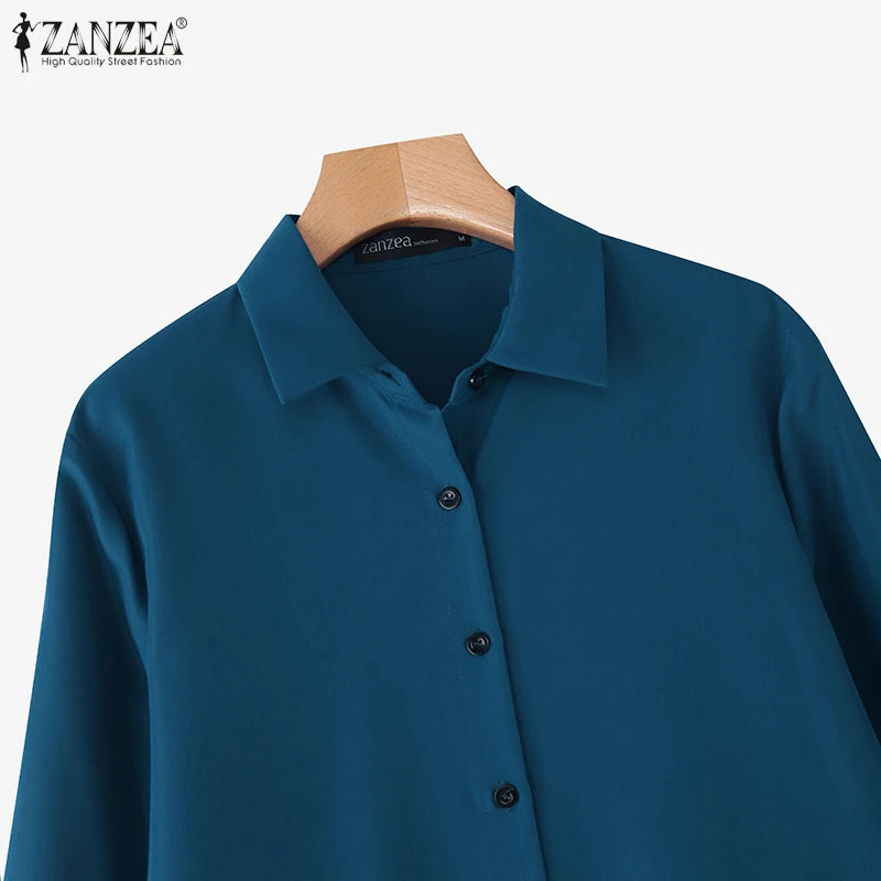 2025 Fashion Autumn Shirt Dress Women Lapel Neck 3/4 Sleeve Sundress Casual Loose OL Work Dresses Button Midi Robe Kaftan