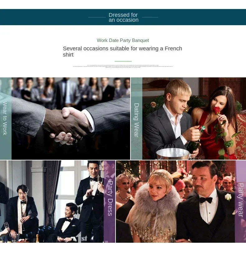 2024 Niche Chic Dubbelgevouwen Mouw Windsor Kraag Zakelijk Overhemd met Lange Mouwen Heren Hoogwaardige Jurk willekeurige Franse Manchetknopen